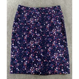 J.Crew Womens Floral Pencil Skirt Size 6 Navy Pink Stretch Cotton Knee Length